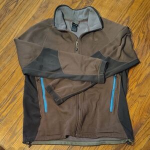The North Face Men's Brown and Black Jacket with Blue Accents